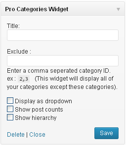 Pro Categories Widget screenshot